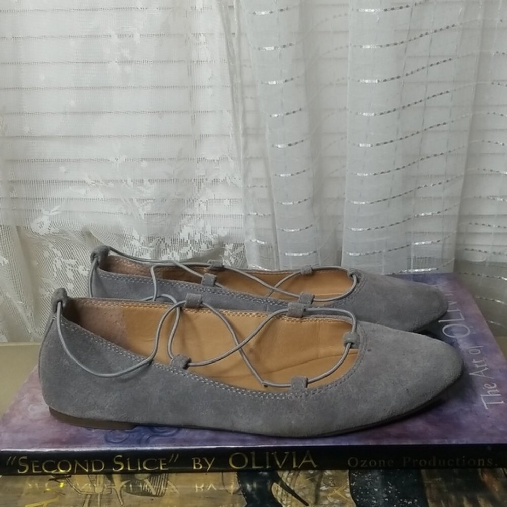 Lucky Brand Grey Suede Leather Pointy Toe Ballet Flats Sz7